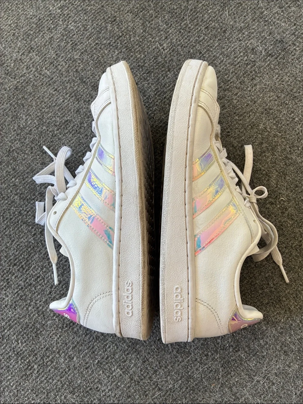 adidas Women’s White Sneakers with Iridescent Stripes